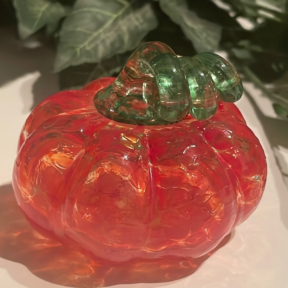 Vintage Art Glass Spotted Pumpkin Paperweight / Decor! Signed by Artisian!
